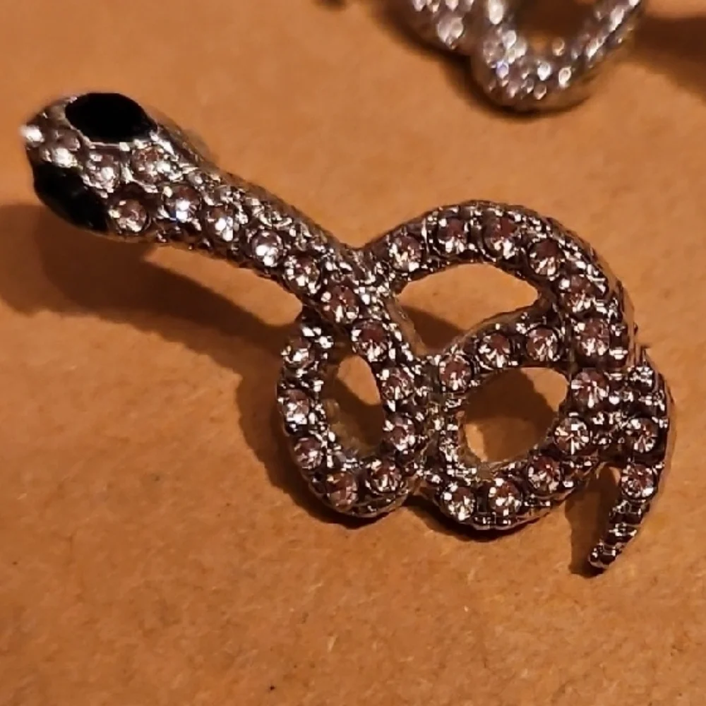 Silver and Rhinestone Snake Earrings, NWT